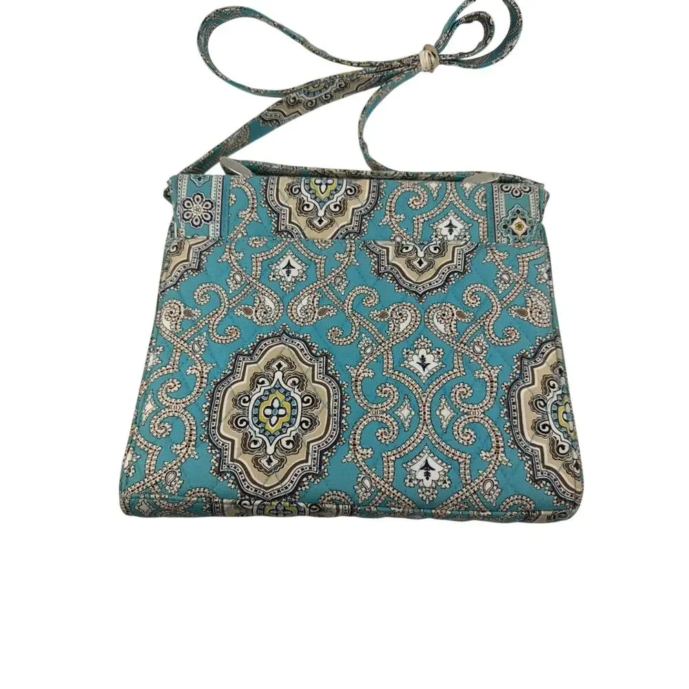 Vera Bradley Julia Turn Lock Satchel Crossbody Turquoise Brown Medallion